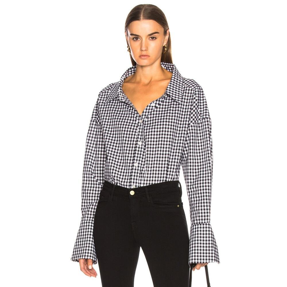 CAROLINE CONSTAS Newell Oversized Button Front Gingham Black/White Top Size S